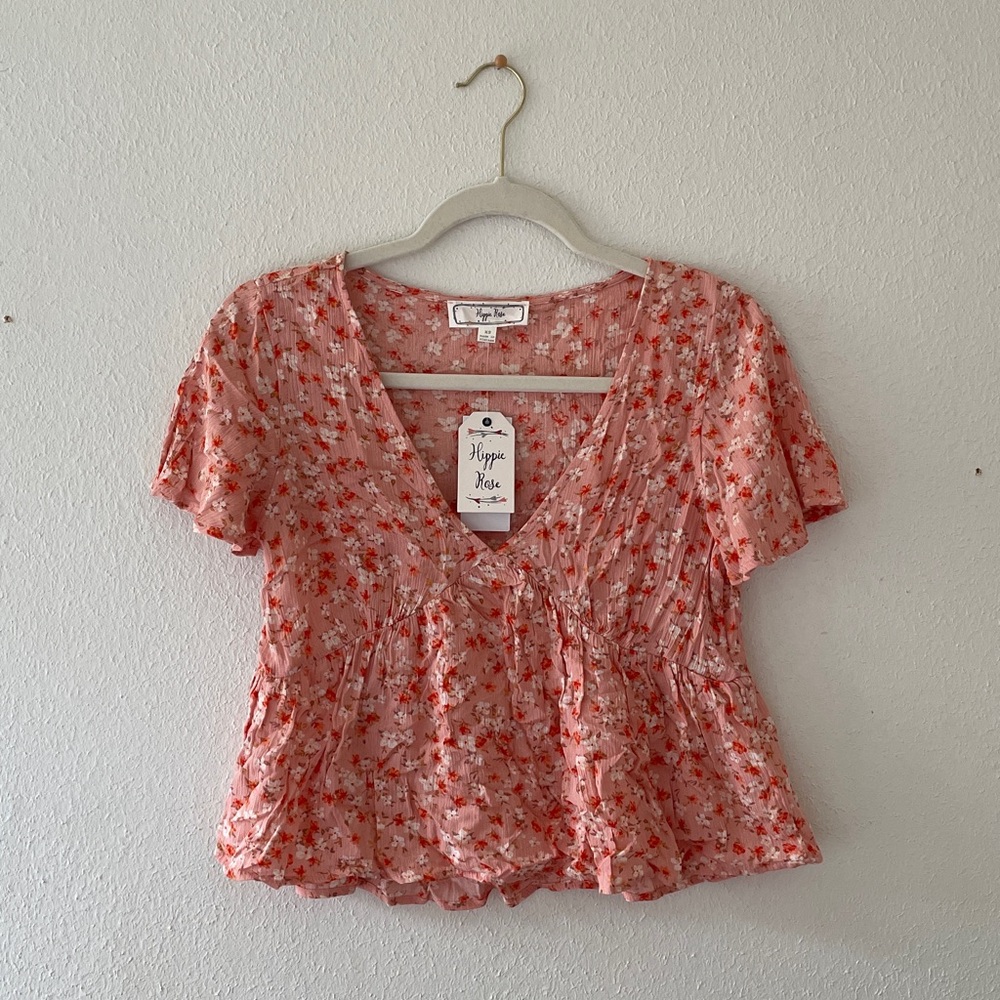 Hippie Rose Vneck Crop Blouse Floral Cropped Prairie Cottagecore